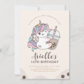 Niedlicher Minimalistischer Einhorn Boba Bubble Mi Einladung (Vorderseite)