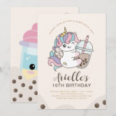 Niedlicher Minimalistischer Einhorn Boba Bubble Mi Einladung (Vorne/Hinten)