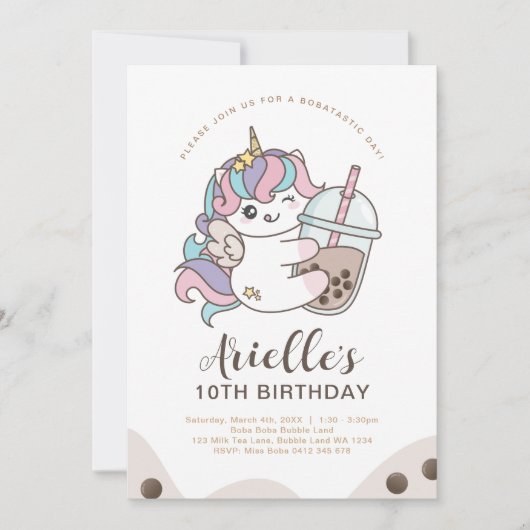 Niedlicher Minimalistischer Einhorn Boba Bubble Mi Einladung (Vorderseite)