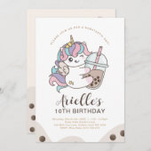 Niedlicher Minimalistischer Einhorn Boba Bubble Mi Einladung (Vorne/Hinten)