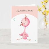Niedlicher Minimalistischer Flamingo Rosa Erster G Karte (Gelbe Blume)