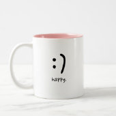Niedlicher Minimalistischer glücklicher Text Perso Zweifarbige Tasse (Links)