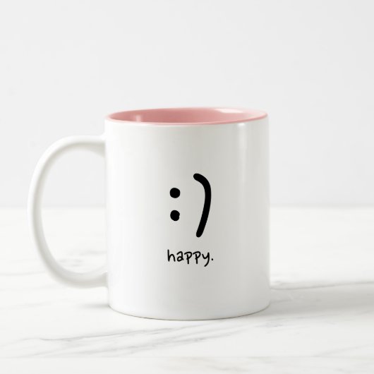 Niedlicher Minimalistischer glücklicher Text Perso Zweifarbige Tasse (Links)