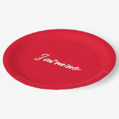 Niedlicher Minimalistischer Roter Kalligraphie Pappteller (Schrägansicht)