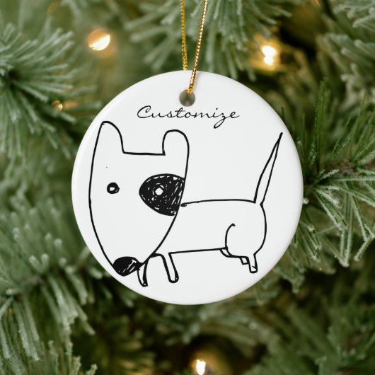 Niedlicher Minimalistischer Schwarzaugen-Hund Thun Keramik Ornament (Baum)