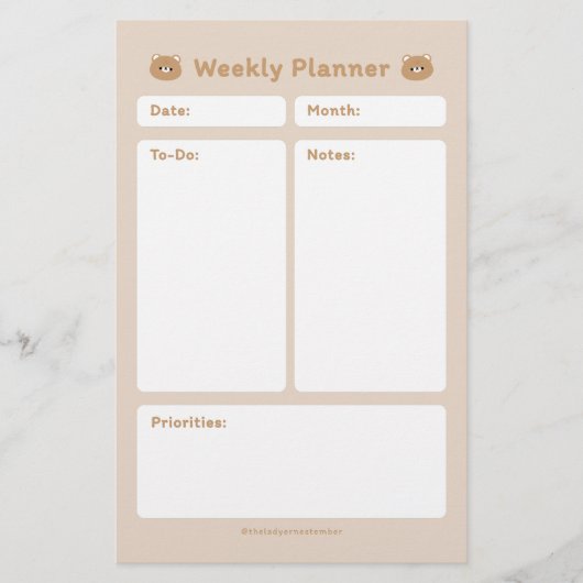 Niedlicher Minimalistischer Wochenplaner Briefpapier (Vorderseite)
