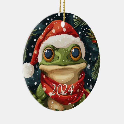 Niedlicher Mistletoad Weihnachtsfrosch in Weihnach Keramik Ornament (Rechts)