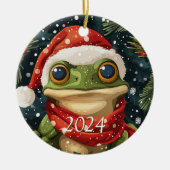 Niedlicher Mistletoad Weihnachtsfrosch in Weihnach Keramik Ornament (Vorne)