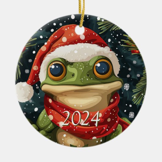 Niedlicher Mistletoad Weihnachtsfrosch in Weihnach Keramik Ornament (Vorne)