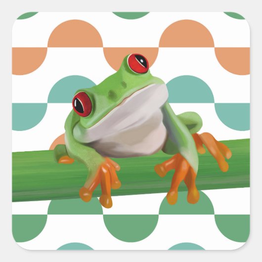 Niedlicher Mit Augen Baumfrosch mit farbenfroher G Quadratischer Aufkleber (Vorderseite)
