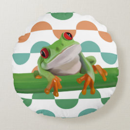 Niedlicher Mit Augen Baumfrosch mit farbenfroher G Rundes Kissen