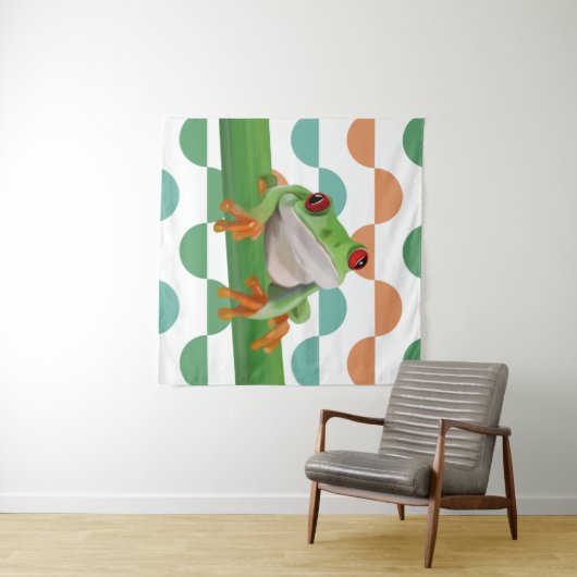 Niedlicher Mit Augen Baumfrosch mit farbenfroher G Wandteppich (Beispiel (Horizontal))