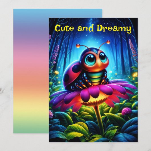 Niedlicher, mit Augen Ladybug mit einem mystischen Einladung (Vorne/Hinten)