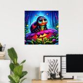 Niedlicher, mit Augen Ladybug mit einem mystischen Poster (Heimbüro)