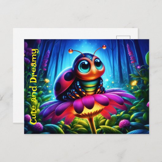 Niedlicher, mit Augen Ladybug mit einem mystischen Postkarte (Vorne/Hinten)