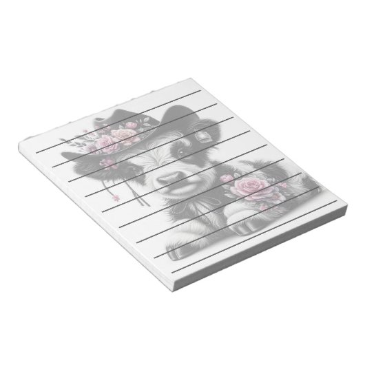 Niedlicher mit Blume verzierter Kälberhut Notizblock (angewinkelt)