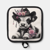 Niedlicher mit Blume verzierter Kälberhut Topflappen (Vorderseite)