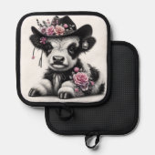 Niedlicher mit Blume verzierter Kälberhut Topflappen (Vorderseite/Rückseite)