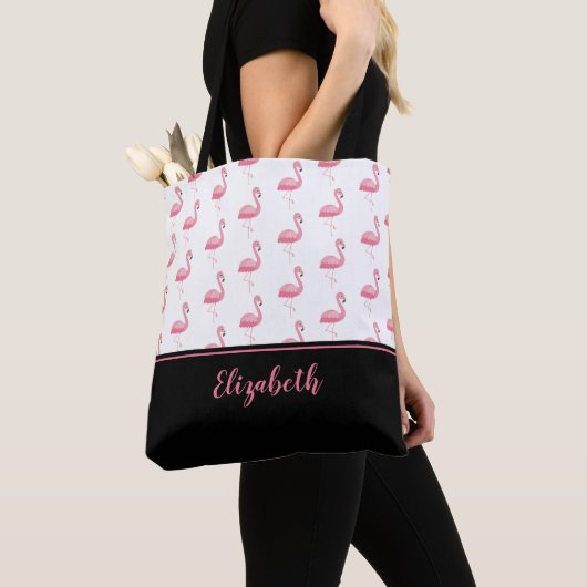 Niedlicher Mit Monogramm Name Pink Flamingo Stilli Tasche (Von Nahem)