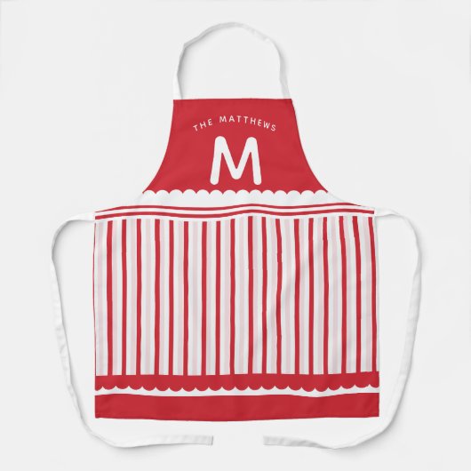 Niedlicher Mit Monogramm Rot- und Weißkerzenstrich Schürze (Vorderseite)