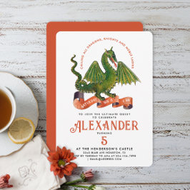 Niedlicher mittelalterlicher Orangengrüner Drache  Einladung