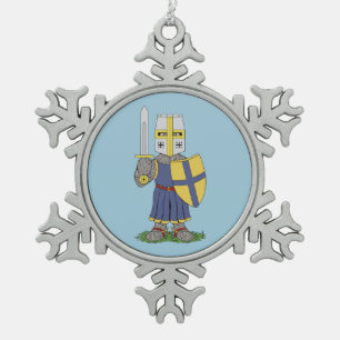 Niedlicher mittelalterlicher Ritter Schneeflocken Zinn-Ornament
