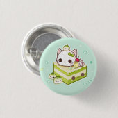 Niedlicher mochi Kitty mit kawaii Kuchen grünen Button (Vorne & Hinten)