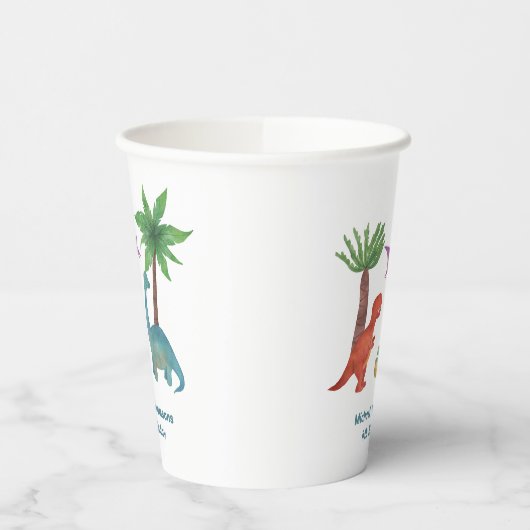 Niedlicher, moderner Aquarelldinosaurier-Geburtsta Pappbecher (Links)