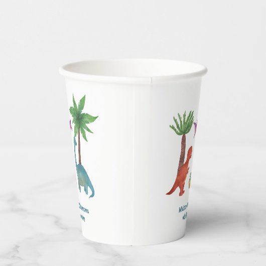 Niedlicher, moderner Aquarelldinosaurier-Geburtsta Pappbecher (Rechts)