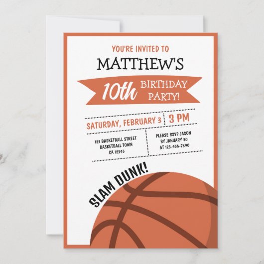 Niedlicher moderner Big Basketball Kindergeburtsta Einladung (Vorderseite)