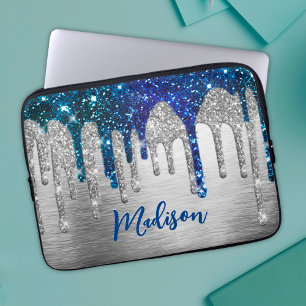 Niedlicher moderner Blue Glitzer Tropfen monograM Laptopschutzhülle