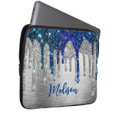 Niedlicher moderner Blue Glitzer Tropfen monograM Laptopschutzhülle (Vorne Rechts)
