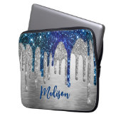 Niedlicher moderner Blue Glitzer Tropfen monograM Laptopschutzhülle (Vorderseite Links)
