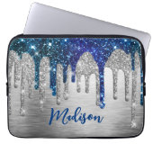 Niedlicher moderner Blue Glitzer Tropfen monograM Laptopschutzhülle (Vorderseite)