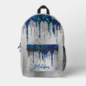 Niedlicher moderner Blue Glitzer Tropfen monogramm Bedruckter Rucksack (Vorderseite)