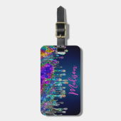 Niedlicher moderner Blue Glitzer Tropfen monogramm Gepäckanhänger (Vorderseite vertikal)
