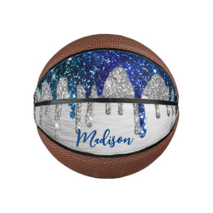 Niedlicher moderner Blue Glitzer Tropfen monogramm Mini Basketball