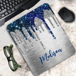 Niedlicher moderner Blue Glitzer Tropfen monogramm Mousepad