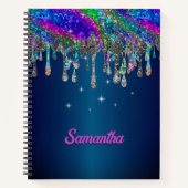 Niedlicher moderner Blue Glitzer Tropfen monogramm Notizblock (Vorderseite)