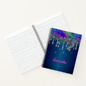 Niedlicher moderner Blue Glitzer Tropfen monogramm Notizblock (Innenseite)