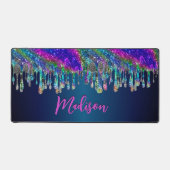 Niedlicher moderner Blue Glitzer Tropfen monogramm Schreibtischunterlage (Vorderseite)