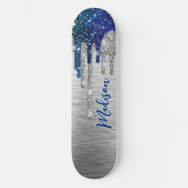 Niedlicher moderner Blue Glitzer Tropfen monogramm Skateboard