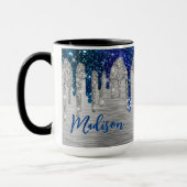 Niedlicher moderner Blue Glitzer Tropfen monogramm Tasse (Links)