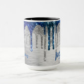 Niedlicher moderner Blue Glitzer Tropfen monogramm Tasse (Zentrum)