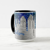 Niedlicher moderner Blue Glitzer Tropfen monogramm Tasse (Vorderseite Links)