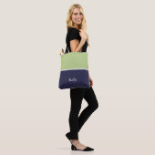 Niedlicher, moderner Blue Green Monogram Name Tasche (Am Model)