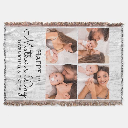 Niedlicher, moderner Fotocollage Happy First Mothe Decke (Vorderseite)