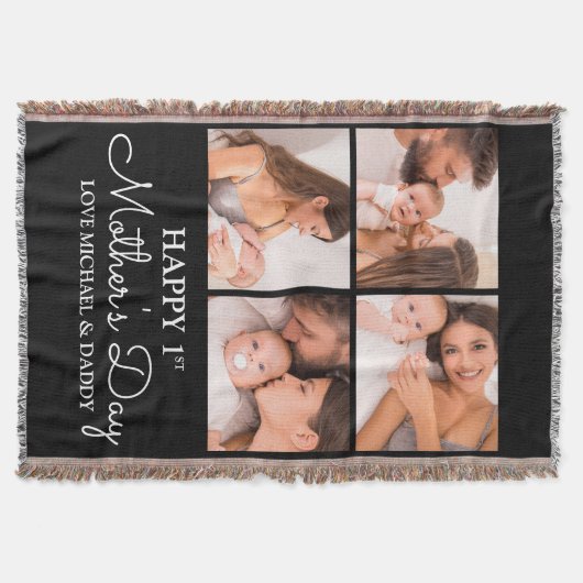 Niedlicher, moderner Fotocollage Happy First Mothe Decke (Vorderseite)
