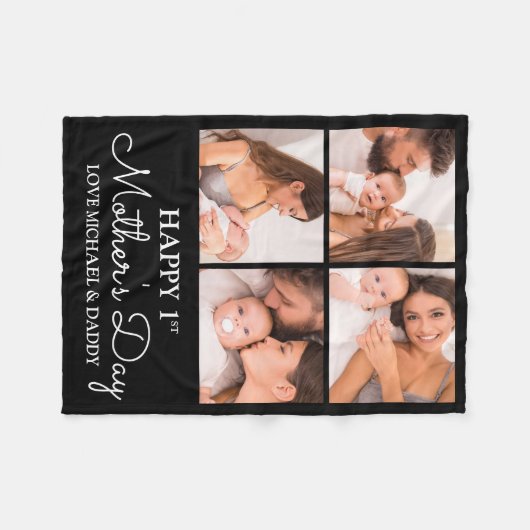 Niedlicher, moderner Fotocollage Happy First Mothe Fleecedecke (Vorderseite (Horizontal))