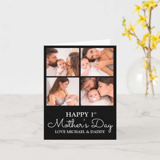 Niedlicher, moderner Fotocollage Happy First Mothe Karte (Gelbe Blume)